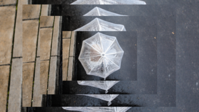 Picture shows a transparent umbrella from above