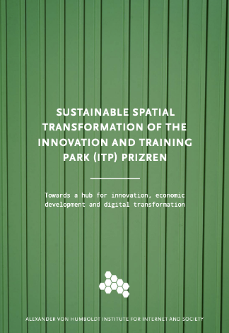 Green pattern in the background. Title: SUSTAINABLE SPATIAL TRANSFORMATION OF THE INNOVATION AND TRAINING PARK (ITP) PRIZREN