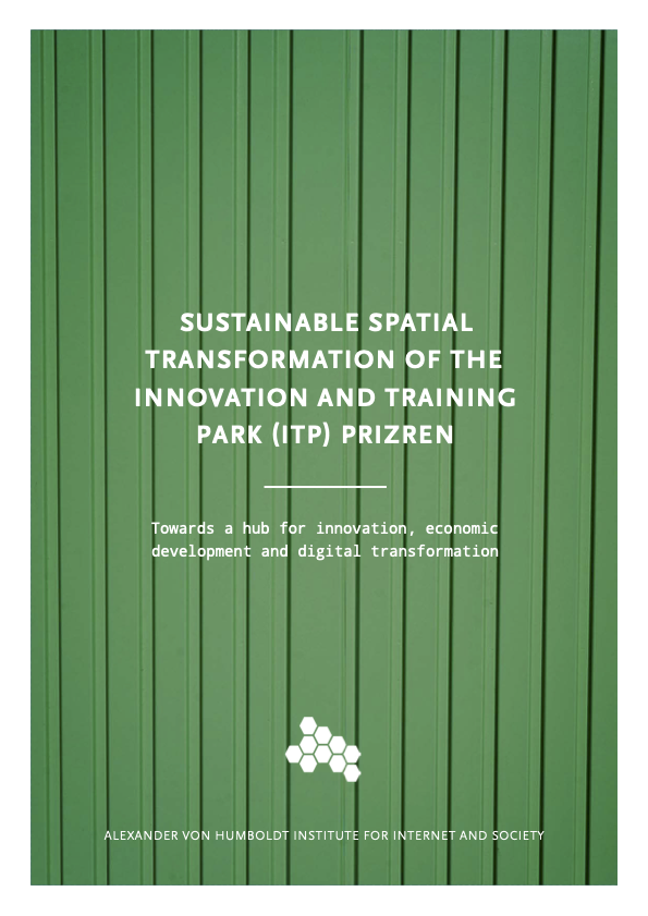 Green pattern in the background. Title: SUSTAINABLE SPATIAL TRANSFORMATION OF THE INNOVATION AND TRAINING PARK (ITP) PRIZREN