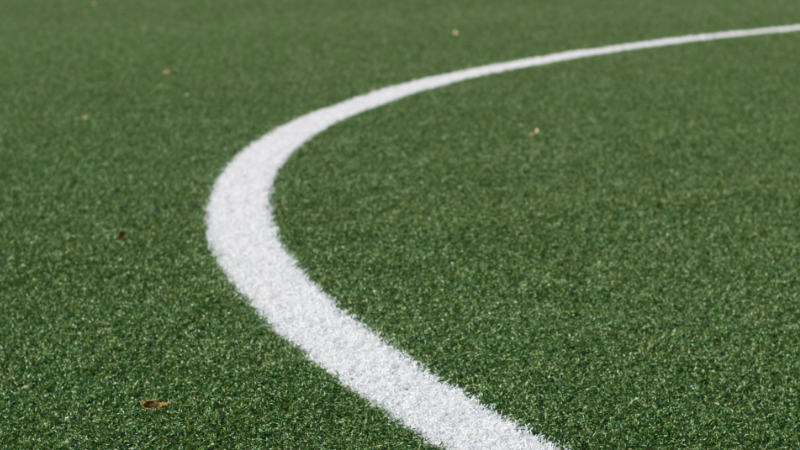 a curved white line on green football grass, coming from the bottom right corner and ending in the top right corner, symbolising how platform councils could help regulating online communication