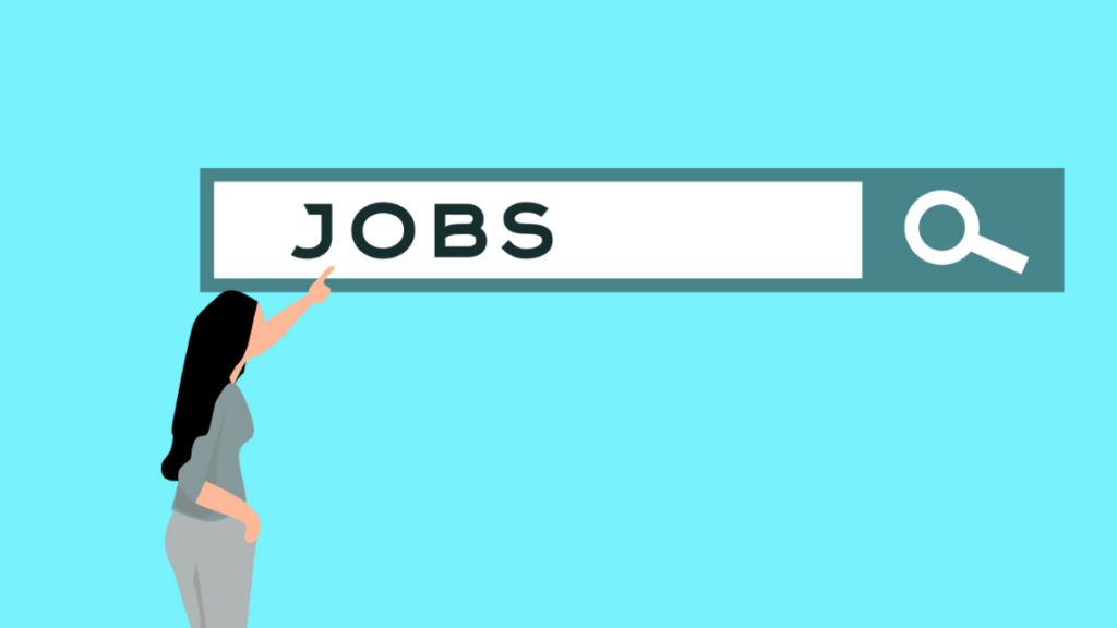 Illustration of a woman searching for jobs online, highlighting how generative AI in recruiting influences candidate experiences and job application processes.