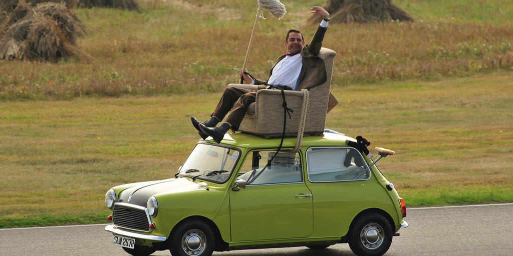 Mr. Bean driving his car adventurously