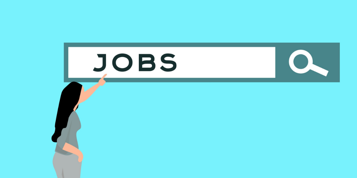 Titelbild_Recruiting Illustration of a woman searching for jobs online, highlighting how generative AI in recruiting influences candidate experiences and job application processes.
